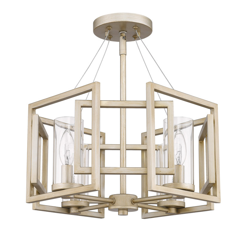 Newlin Glass Semi Flush Mount, White Gold