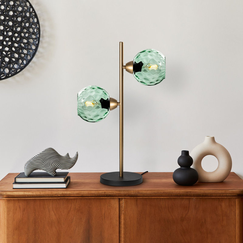 Modern Gold Table Lamp with Metal Body & Glass Cap, 14.2 x 7.1 x 22.8 inches | Base Plate Ø7.1 inches, Socket Type: 2 x E27 Max 40W (Bulb Not Included) | Elegant Glam Design for Home Décor & Lighting Solutions