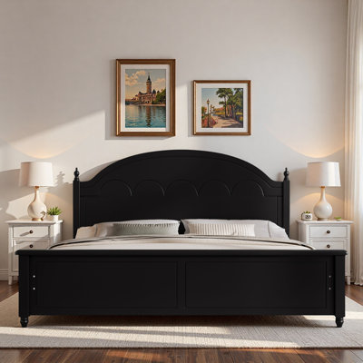 Wooden Bed Frame With Arched Headboard