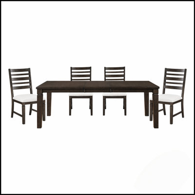 Ensemble de salle à manger 5 pièces de style classique avec finition espresso foncé, rallonge et chaises en bois confortables pour des repas élégants