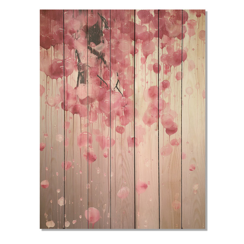 Cerisier rose en fleur II - cerisier sur bois, H 20 po x l 10 po