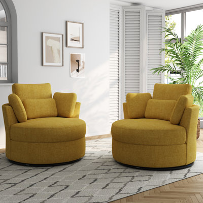 Upholstered Swivel Lounge Armchair With Pillow(Set of 2)