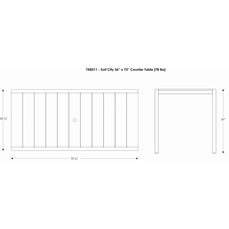 TREX Outdoors Surf City Counter Table, 36" x 73", Textured White/Charcoal Black