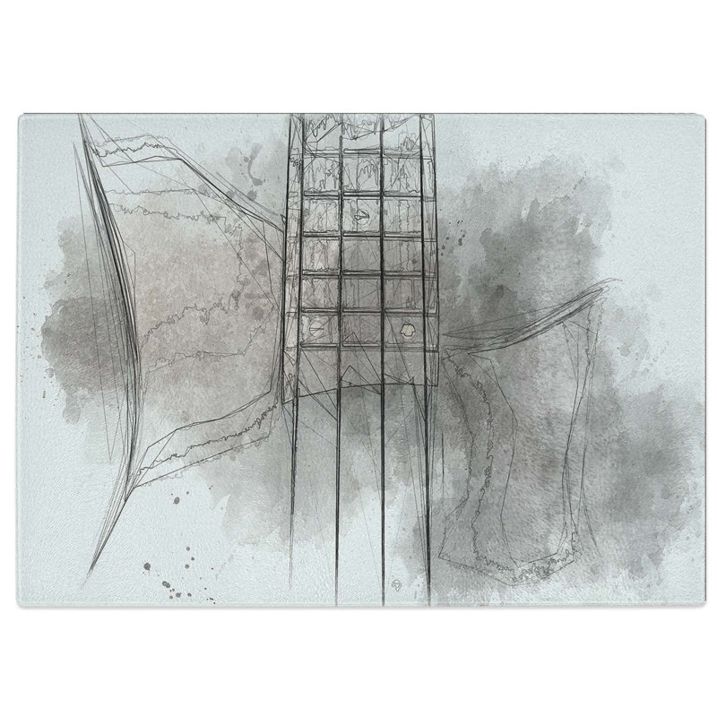 Tempered Glass Top of a Black Bass Guitar in Abstract Chopping Board, 28.5 cm W x 20 cm L