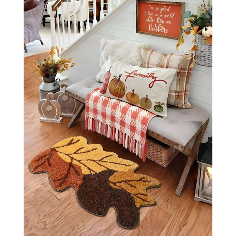 Tapis de bain d'automne 51 x 81 cm, motif feuilles d'érable, jaune/brun/rouille