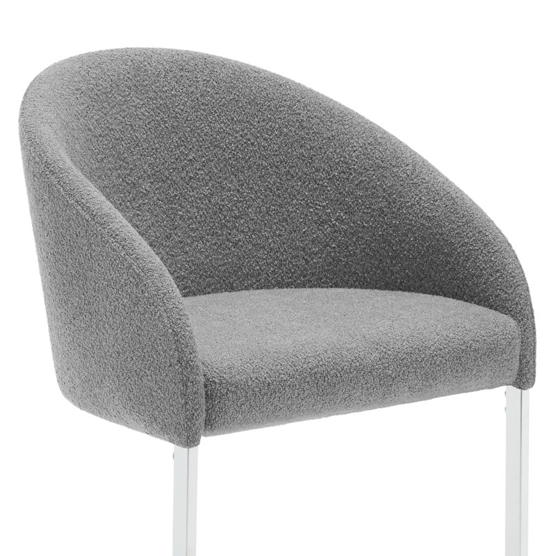 Gray Boucle Upholstered Counter Stools with Chrome Frame, Set of 4