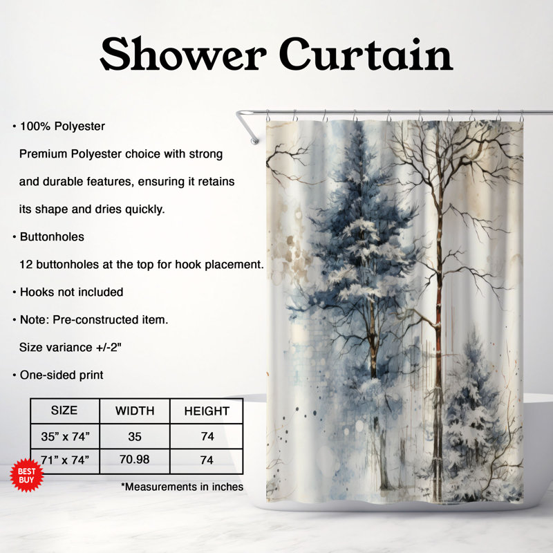 Rideau de douche Winter Woodland - Premium, H 74 po x l 71 po