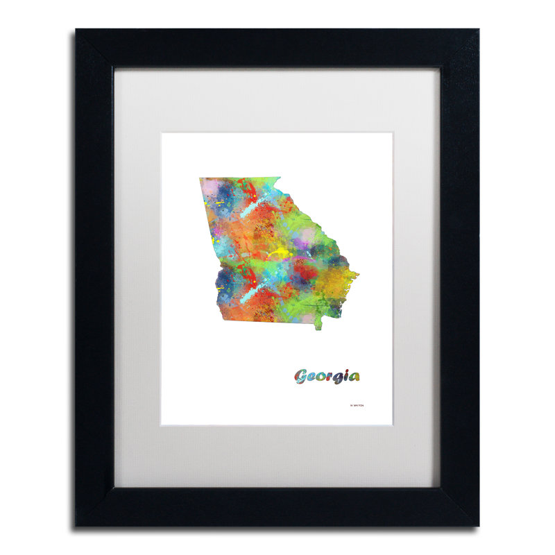 « georgia state map-1 », impression encadrée à l’image, H 20 po x l 16 po x P 0,5 po, Noir