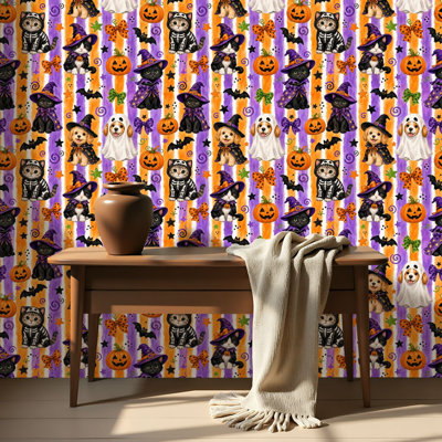 Papier de contact à peler et coller avec des chats d'Halloween à thème auto-adhésif et amovible 17,7 po x 118 po (45 x 300 cm)