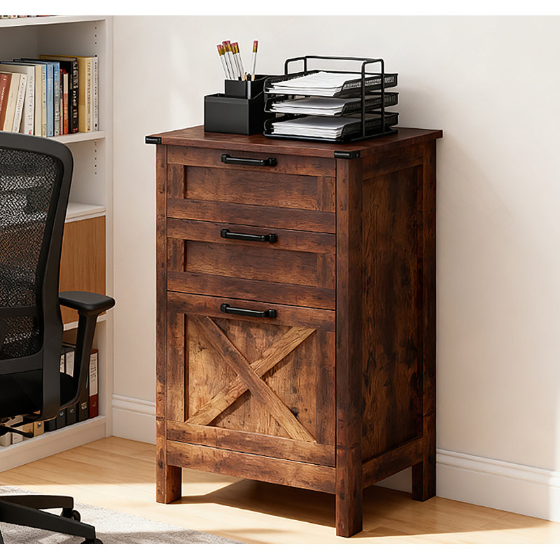 Armoire de rangement de bureau, classeur vertical à 3 tiroirs, pour la maison et le bureau, Brun rustique