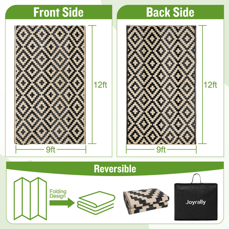Tapis intérieur / extérieur noir / beige, Rectangle 9 pi x 12 pi