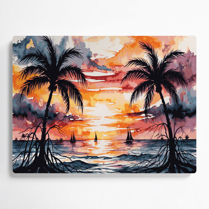 «Botanical Tropical Sunset», art mural en métal orange, H 96 po x l 120 po x P 0,05 po