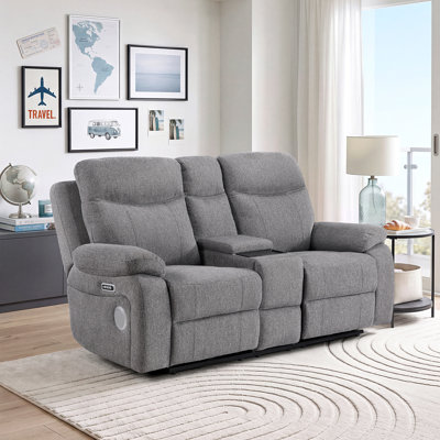 Waylon 75" Modern & Contemporary Chenille Power Double Reclining 2-Seater Loveseat with Console, Power Headrest, Bluetooth Speakers & USB Charging