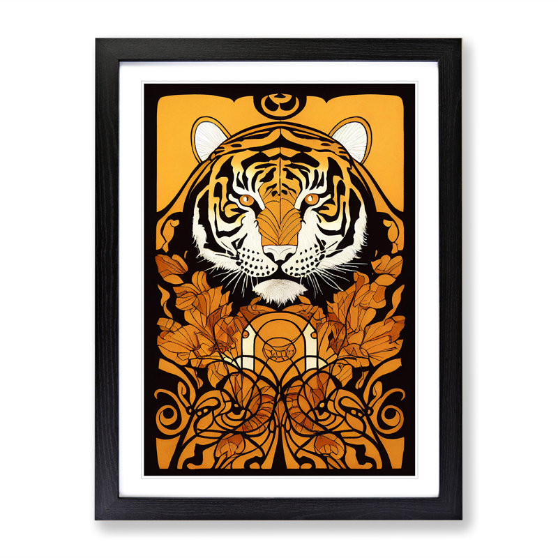 Tiger Nouveau - Framed Print, Black Framed, 46cm H x 34cm W x 2cm D