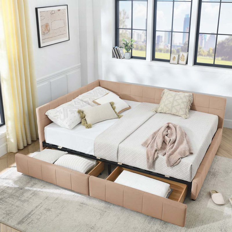 Velvet Storage Daybed, Queen, Pink