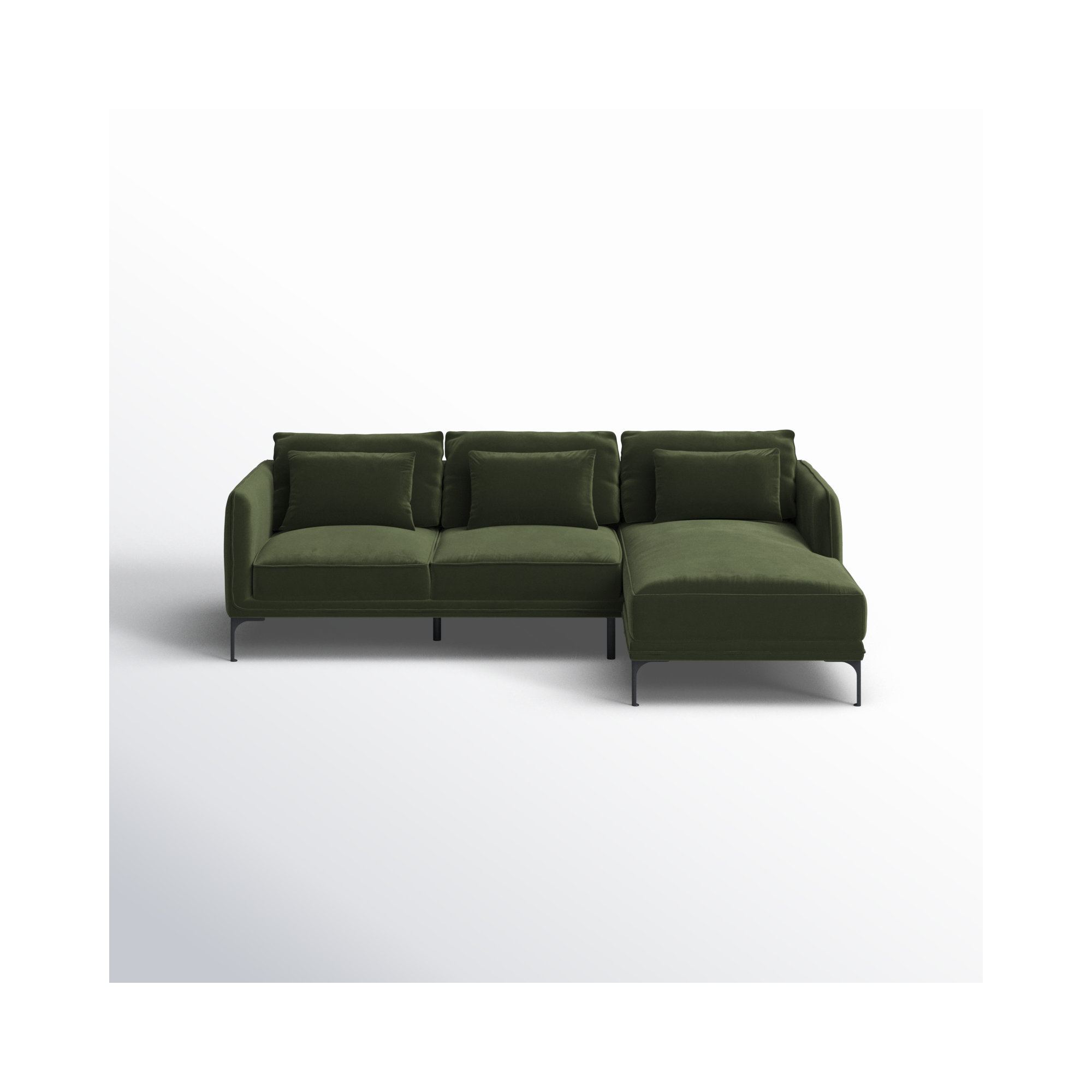 Rae Upholstered Chaise L-Sectional, Green Cotton Blend, Right Hand Facing