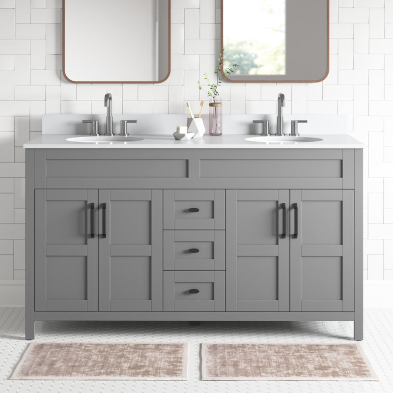 Andjoua 59.5'' Double Bathroom Vanity with Top, Huron Gray