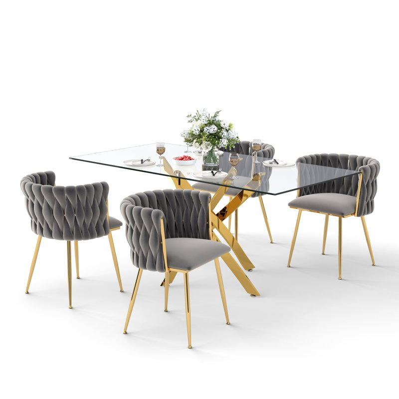 Ensemble de salle à manger Ashveen, Gris, Doré, H 29,5 po x L 63 po x l 31,5 po
