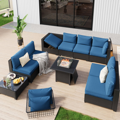 Chaises entièrement assemblées, ensemble de conversation de patio pour 8 personnes avec méridienne noire
