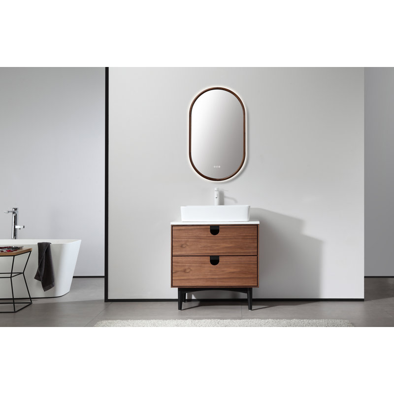 Zen LED Mirror, Walnut, Oval, 39.37" x 23.62"
