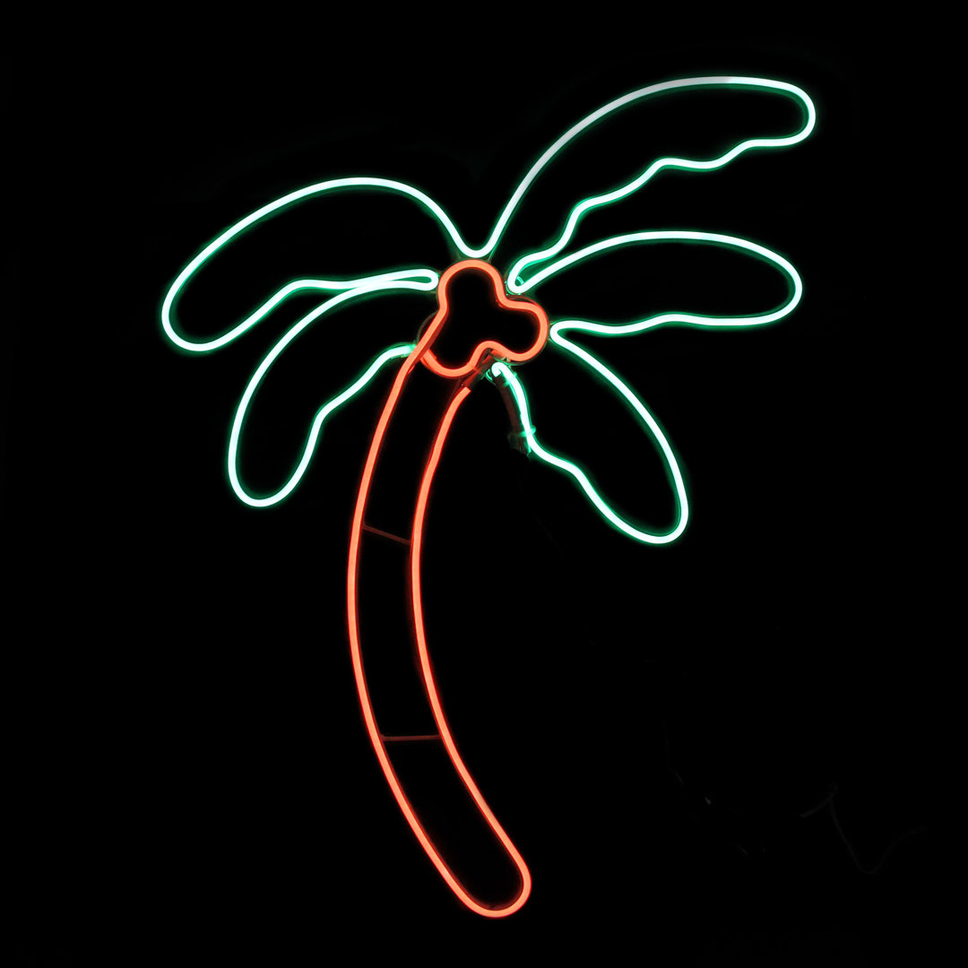 24.5" Orange and Green LED Lighted Coconut Palm Tree Window Silhouette Decoration Northlight Seasonal