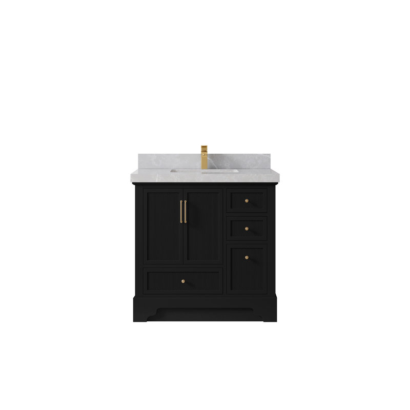 Meuble-lavabo simple 36 po avec plateau en quartz Alys