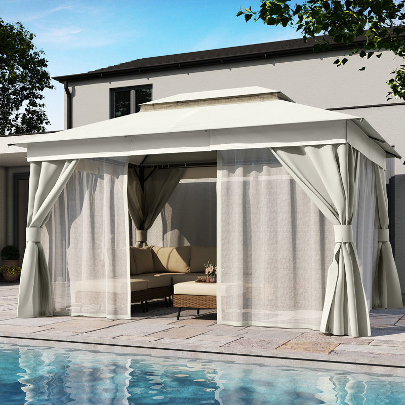Lausaint Home 10'x13' Steel Patio Gazebo, Creamy White