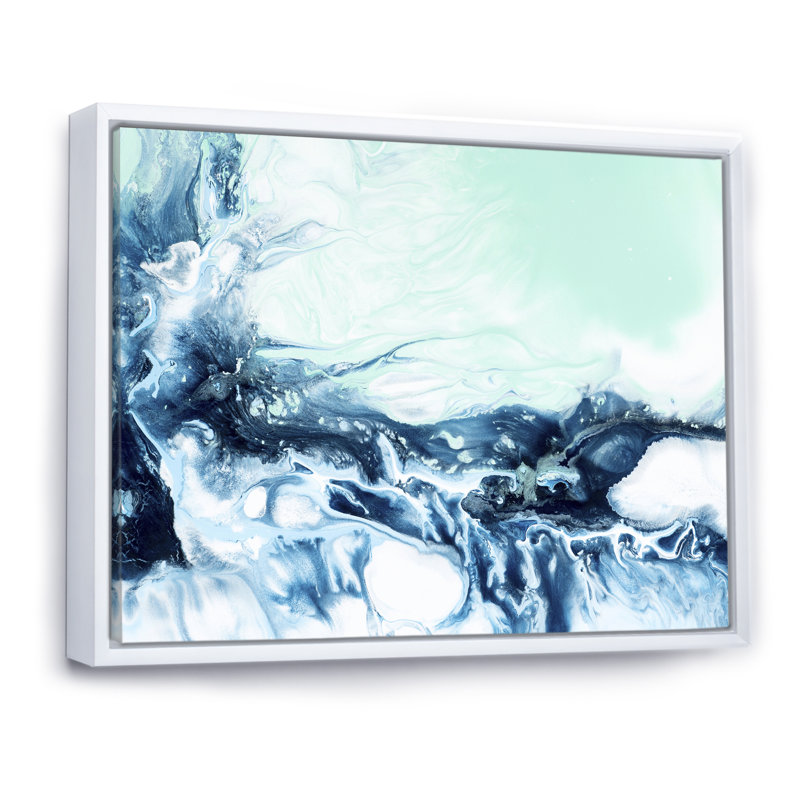 Art liquide bleu et vert - reproduction sur toile, H 30 po x l 40 po, Toile à cadre flottant blanc