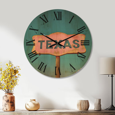 Horloge murale paysage en bois silencieux - panneau de signalisation du Texas