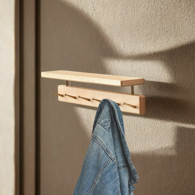 Beech Wood Coat Rack Wall Mount With Shelf