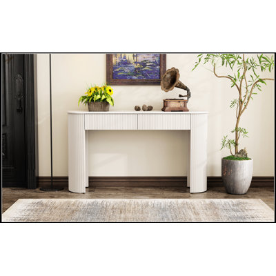 Table d'entrée moderne cannelée avec rangement, plateau ovale élégant et 2 tiroirs pour une décoration intérieure élégante