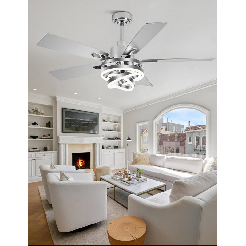 Ventilateur de plafond avec lumière, ventilateur de lustre moderne à moteur à courant continu à intensité variable avec lumière DEL (chrome)