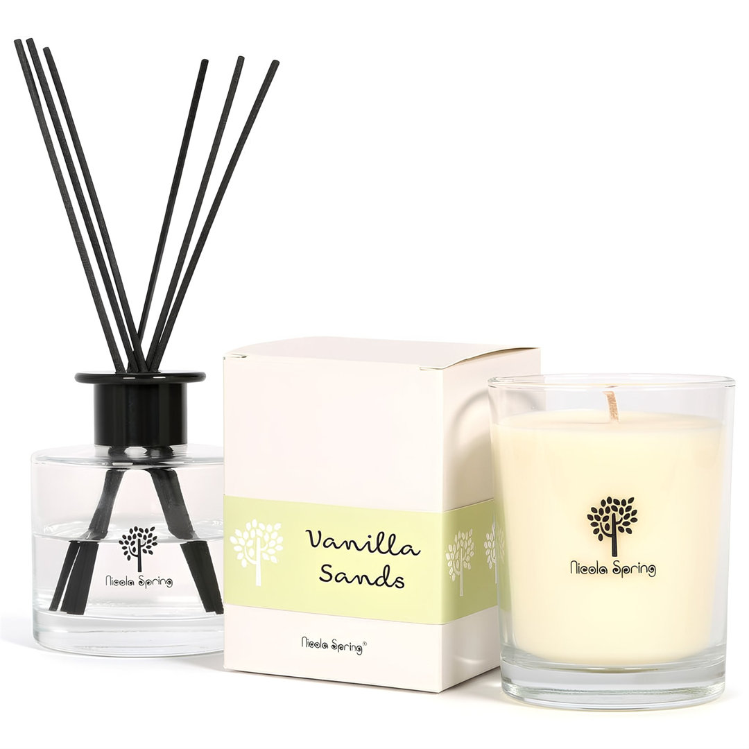 Nicola Spring Vanilla Sands Candle & Diffuser Set - 160g Jar & 200ml Diffuser