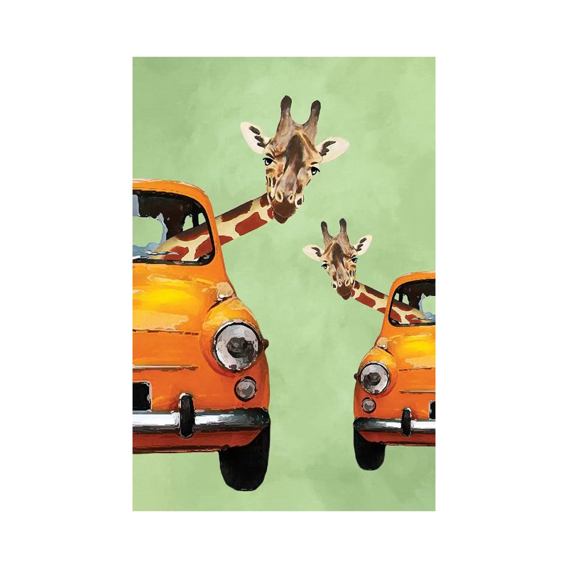 Giraffes in Yellow Cars by Coco de Paris - 1 Piece Wrapped Canvas Painting, 66.04 cm H x 45.72 cm W x 3.175 cm D