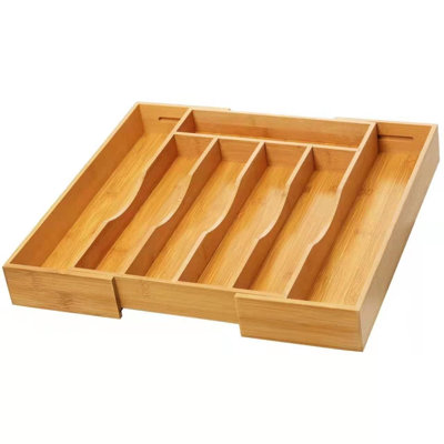 Expandable Bamboo Kitchen Drawer Organizer For Cutlery And Utensils, Adjustable Bamboo Wood Cutlery Tray In Drawer For Flatware And Silverware In Kitchen, (Natural)