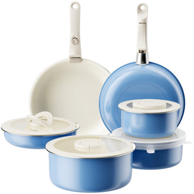 CAANNASWEIS 13 Pieces Ceramic Pots and Pans Set Detachable Handle Nonstick Cookware Sets