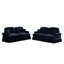 Canapé de salon 2 pièces en bleu avec jupes plissées à volants, siège segmenté et accoudoirs multiples en chenille, pieds évasés, rembourrage en mousse haute densité-42333679