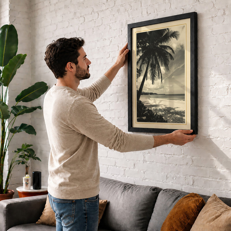 Palm at Dusk Coastal - Framed Print, A4 - 29.7 x 21.0 cm, Unframed
