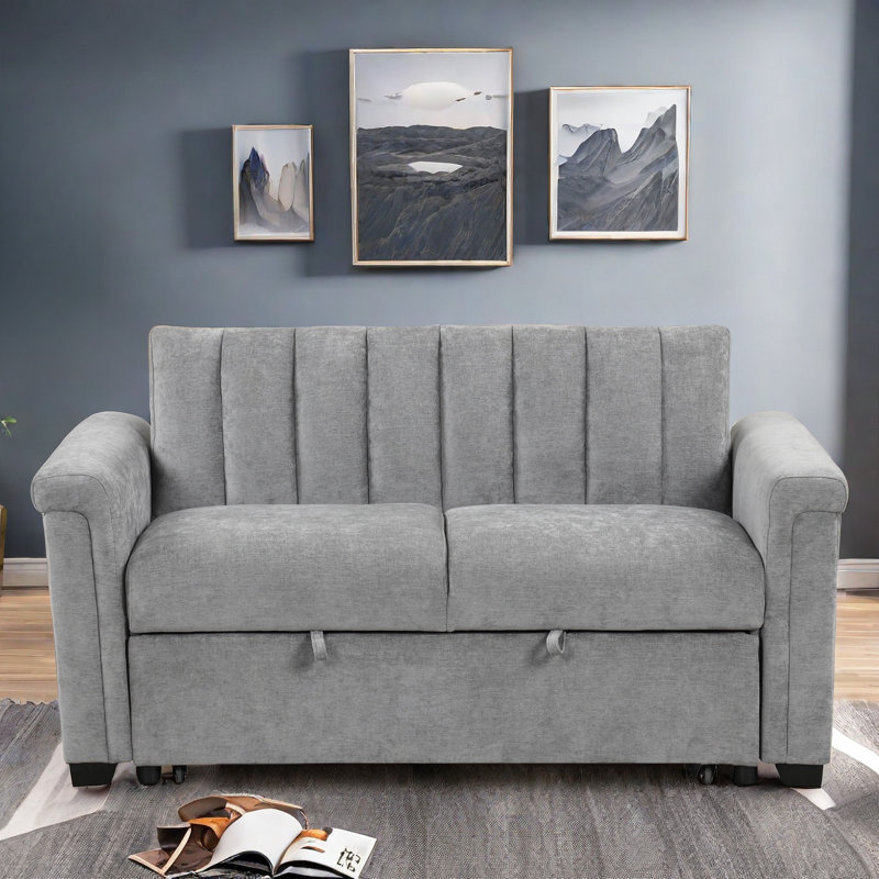 Kynzee 2-in-1 Convertible Sofa Bed with Adjustable Positions and and Black Plastic Feet, Gray