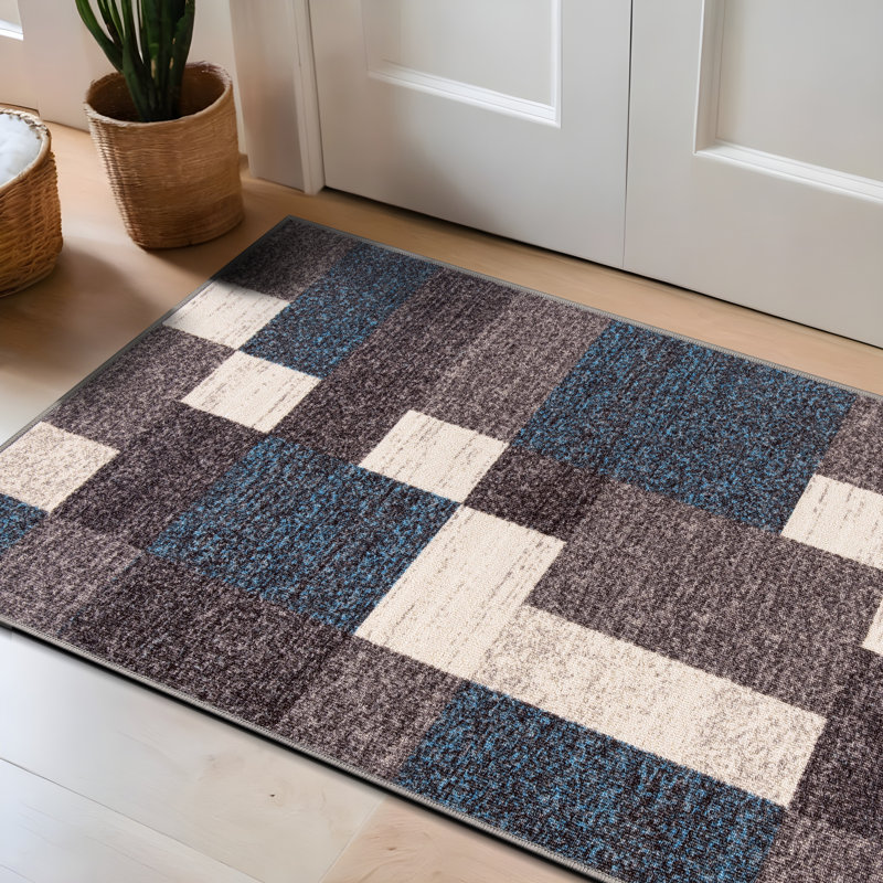 Tapis gris, noir et blanc touffeté à motif géométrique Akieba, Rectangle 2 pi 7 po x 4 pi