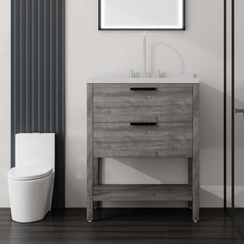 Meuble-lavabo autoportant avec lavabo et tiroirs à fermeture en douceur, Grey