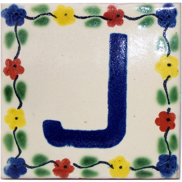 4.2" x 4.2" 2pcs TalaMex Bouquet Talavera Clay House Letter J