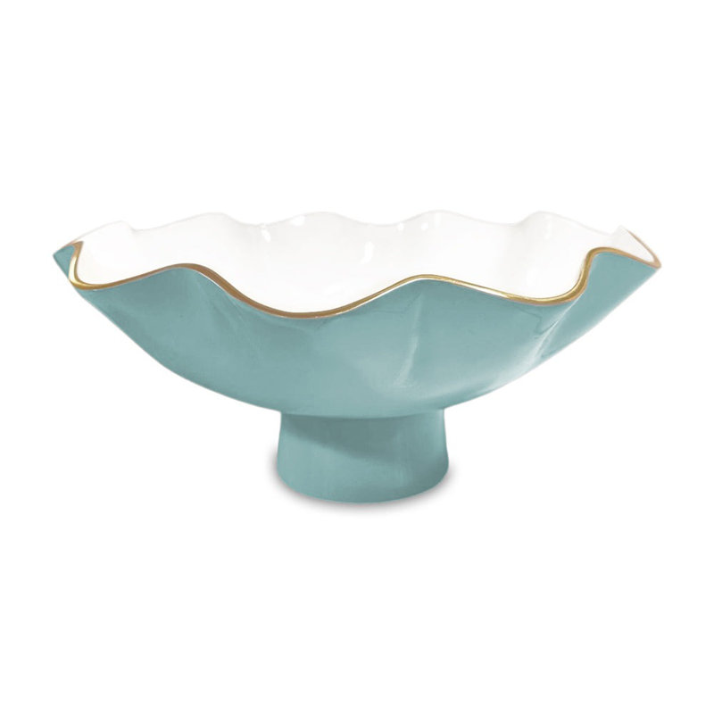 ENCANTO Carola Pedestal, Turquoise/White, 6" H x 13.25" W x 13.75" D