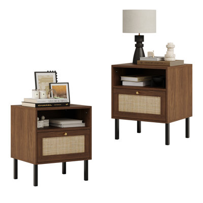 Table de chevet rectangulaire avec porte en rotin Aimara