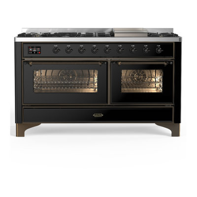 Cuisinière à double combustible ILVE Majestic III Series 60 po avec 9 brûleurs scellés, plaque de cuisson (propane liquide, porte vitrée)