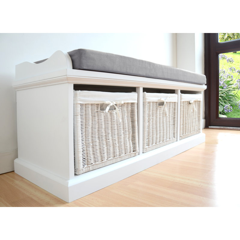 Bastogne Polyester Blend Upholstered Storage Bench, Grey, White/White