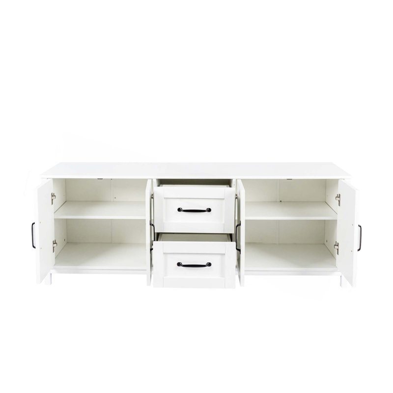 Meuble télé moderne blanc avec tiroirs et armoire pour centre de divertissement organisé