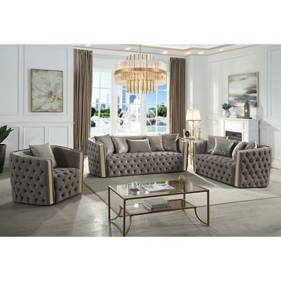 Ensemble de salon capitonné en velours Doruk (3 pièces)