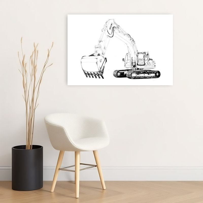 Croquis d'excavatrice industrielle - Affiche murale industrielle, H 24 po x l 36 po