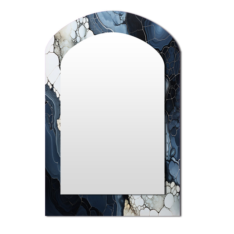 Blue Stone Geode Minimalisme - grand miroir en arche de pierre spirituelle, décoration murale asymétrique traditionnelle, art en métal imprimé